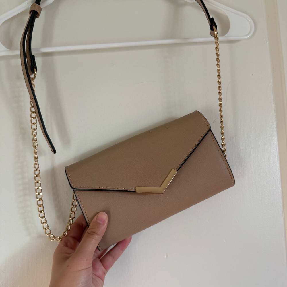 Urban Expressions Taupe Crossbody Bag with Gold Chain Accent